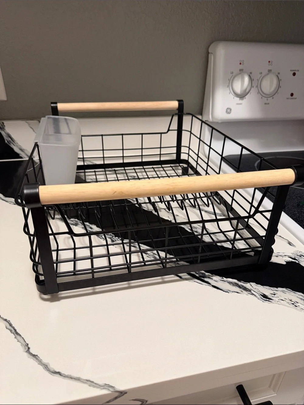Black Wire Dish Drying Rack with Wood Handles